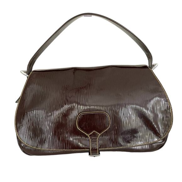 Prada Patent Leather Shoulder Hobo Bag Buckle Flap Triangle Logo - Picture 4 of 17